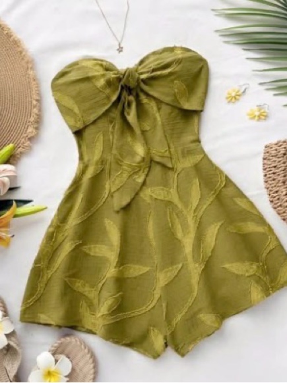 Strapless Olive Green Tie Front Romper
